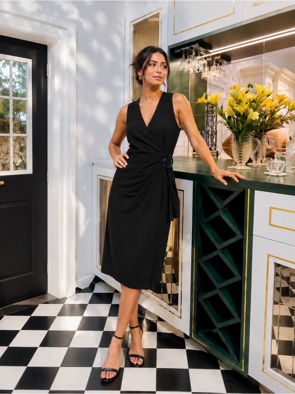 Alex Marie black Maria belted wrap dress midi